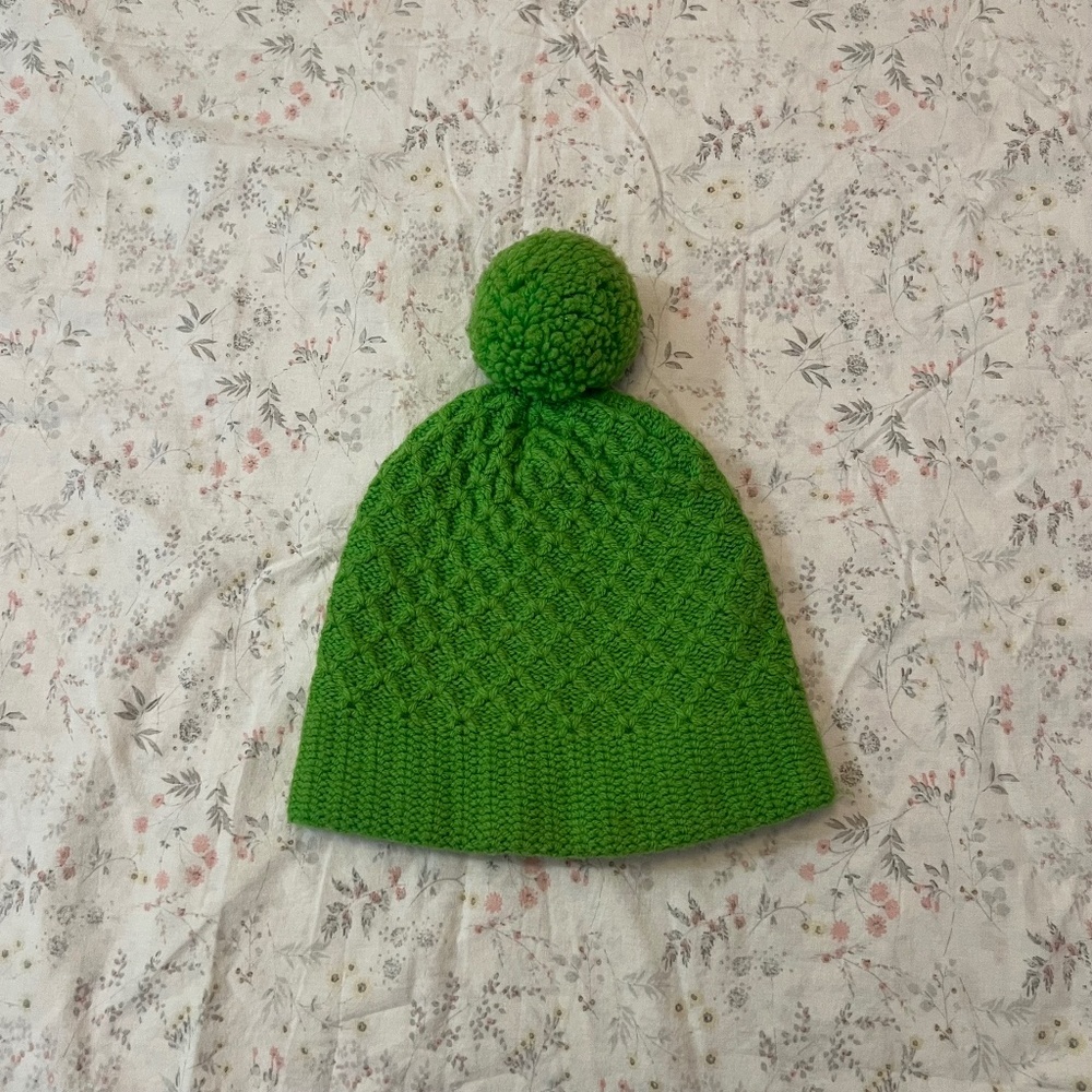 70s Neon Green WigWam Wool Pom pom beanie Vintage Ski